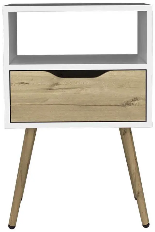 Alt view image 5 of 7 - Nightstand  Fugaz, Open Shelf, Single Drawer, White / Light Oak Finish