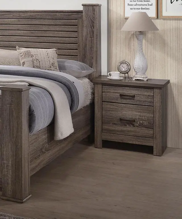 Alt view image 4 of 7 - Natural Finish Striking Wooden Nightstand Bedside Table 2x Drawers Storage bedroom Furniture