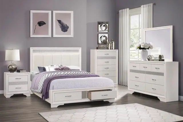 Alt view image 7 of 7 - Glamorous Bedroom Furniture 1pc Nightstand of Drawers with Hidden Felt-Lined Jewelry Drawer White Finish and Silver Glitter