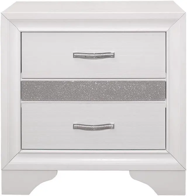 Alt view image 5 of 7 - Glamorous Bedroom Furniture 1pc Nightstand of Drawers with Hidden Felt-Lined Jewelry Drawer White Finish and Silver Glitter