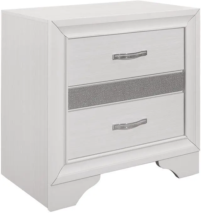 Alt view image 3 of 7 - Glamorous Bedroom Furniture 1pc Nightstand of Drawers with Hidden Felt-Lined Jewelry Drawer White Finish and Silver Glitter