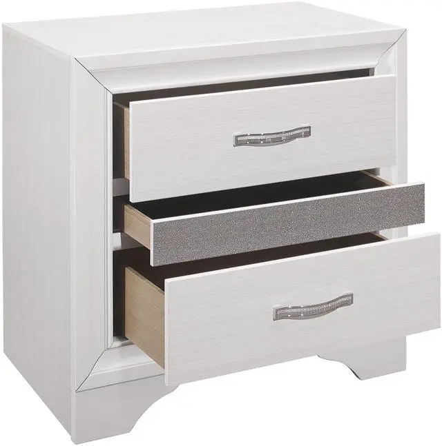 Alt view image 4 of 7 - Glamorous Bedroom Furniture 1pc Nightstand of Drawers with Hidden Felt-Lined Jewelry Drawer White Finish and Silver Glitter