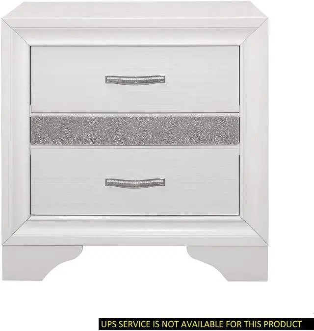 Main image of Glamorous Bedroom Furniture 1pc Nightstand of Drawers with Hidden Felt-Lined Jewelry Drawer White Finish and Silver Glitter
