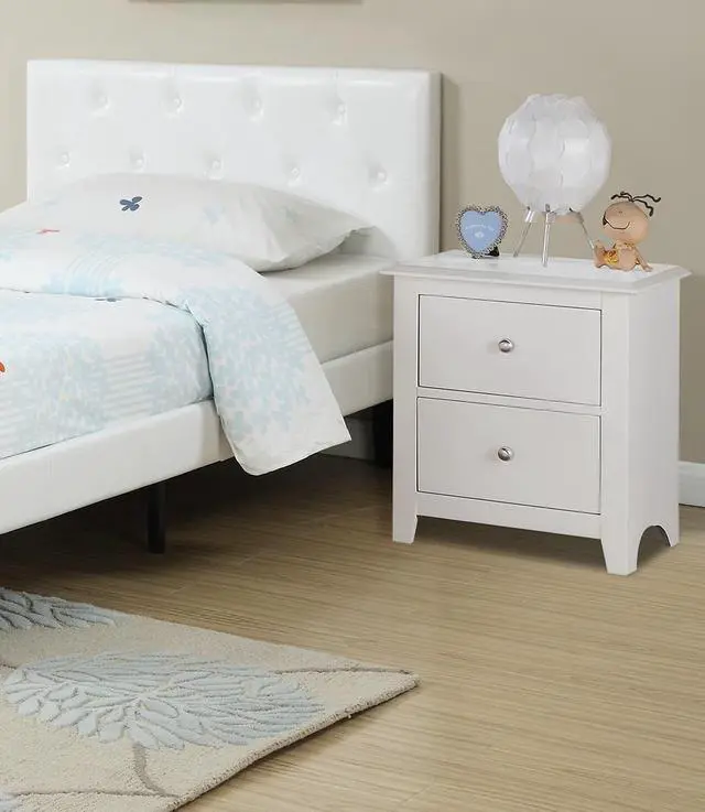 Alt view image 3 of 7 - Bedroom Bed Side Table 1x Nightstand White Color Wooden 2 Drawers Table Nightstands