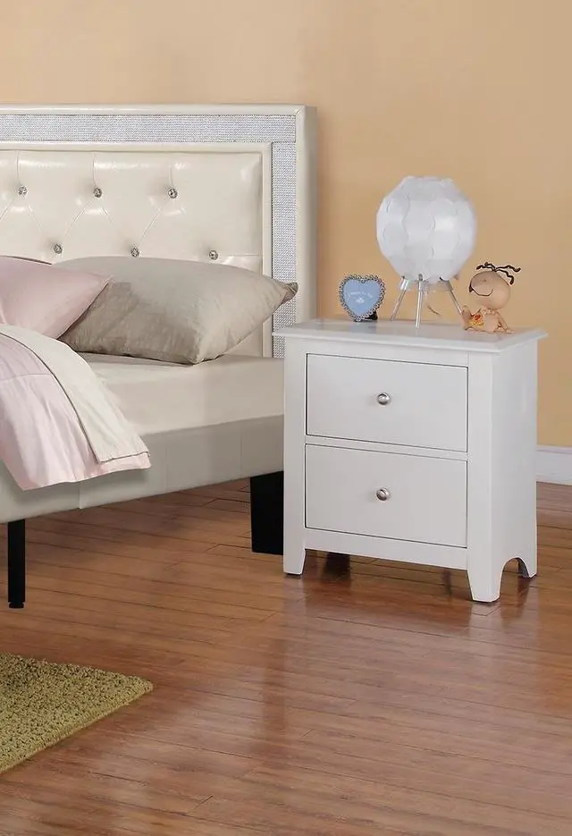 Alt view image 5 of 7 - Bedroom Bed Side Table 1x Nightstand White Color Wooden 2 Drawers Table Nightstands