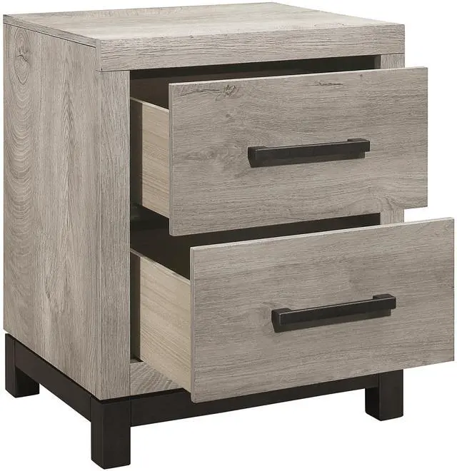 Alt view image 5 of 7 - Attractive Gray Finish 1pc Nightstand of 2x Drawers Metal Bar Hardware Premium Melamine Board Wooden Bedroom Furniture