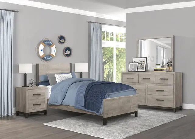Alt view image 7 of 7 - Attractive Gray Finish 1pc Nightstand of 2x Drawers Metal Bar Hardware Premium Melamine Board Wooden Bedroom Furniture