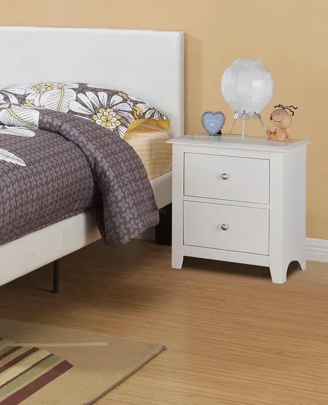 Alt view image 6 of 7 - Bedroom Bed Side Table 1x Nightstand White Color Wooden 2 Drawers Table Nightstands