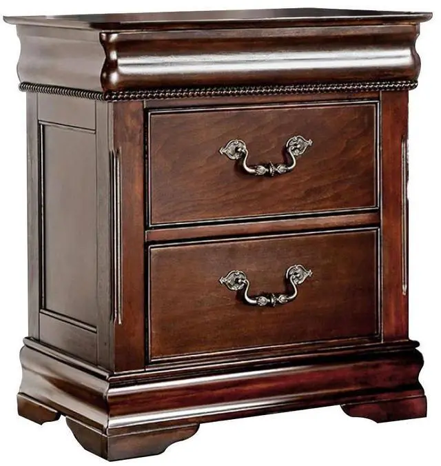 Alt view image 3 of 7 - Traditional Style Cherry 1pc Nightstand Only Solid wood 2-Drawers Hidden Top Drawer Intricate Accents Bedside Table Bedroom