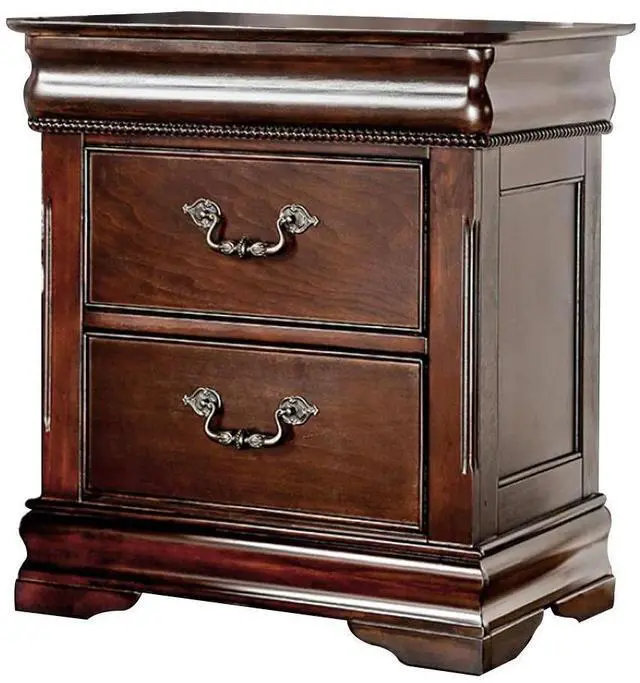 Alt view image 4 of 7 - Traditional Style Cherry 1pc Nightstand Only Solid wood 2-Drawers Hidden Top Drawer Intricate Accents Bedside Table Bedroom