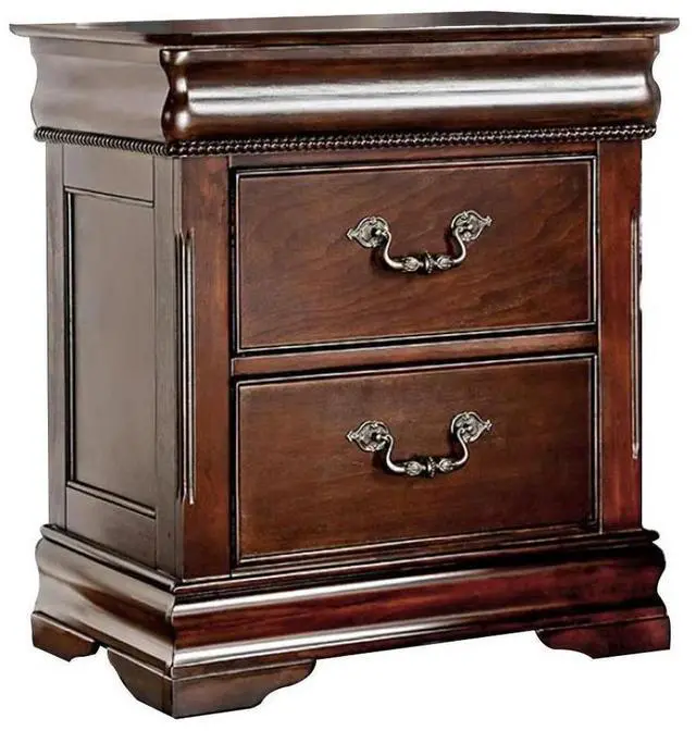 Alt view image 6 of 7 - Traditional Style Cherry 1pc Nightstand Only Solid wood 2-Drawers Hidden Top Drawer Intricate Accents Bedside Table Bedroom