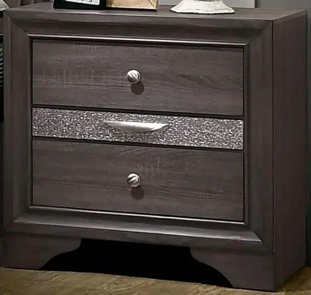Alt view image 4 of 7 - Contemporary 1pc Nightstand Gray Finish Silver Accents Hidden Jewelry Drawer Nickel Round Knob Bedside Table Bedroom Furniture