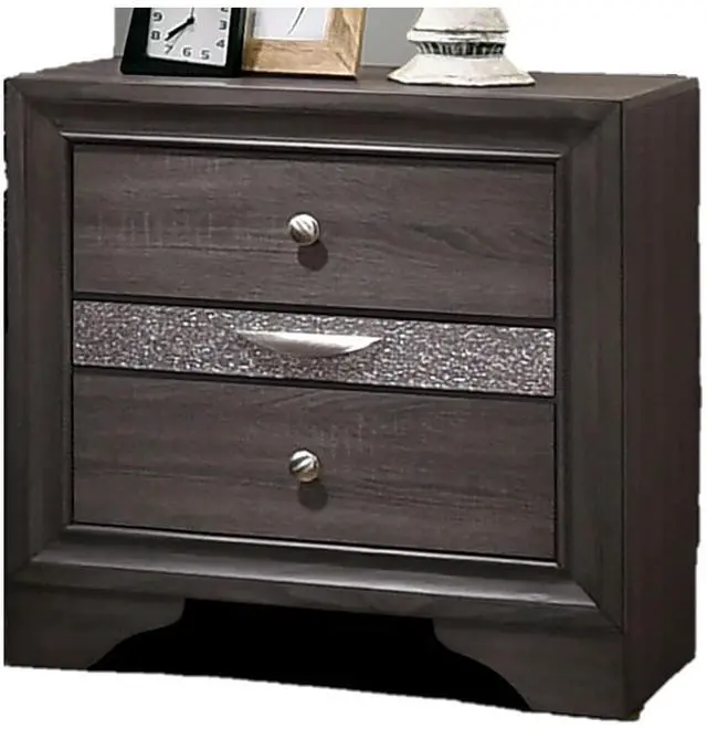 Alt view image 6 of 7 - Contemporary 1pc Nightstand Gray Finish Silver Accents Hidden Jewelry Drawer Nickel Round Knob Bedside Table Bedroom Furniture