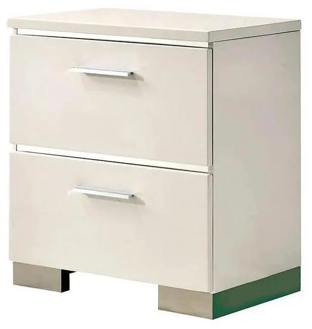 Alt view image 2 of 7 - Contemporary 1pc Nightstand White Color High Gloss Lacquer Coating Chrome Handles and Feet Bedside Table w USB Charger Bedroom Furniture