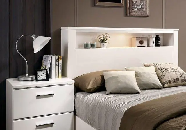 Alt view image 4 of 7 - Contemporary 1pc Nightstand White Color High Gloss Lacquer Coating Chrome Handles and Feet Bedside Table w USB Charger Bedroom Furniture
