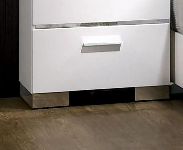 Alt view image 5 of 7 - Contemporary 1pc Nightstand White Color High Gloss Lacquer Coating Chrome Handles and Feet Bedside Table w USB Charger Bedroom Furniture