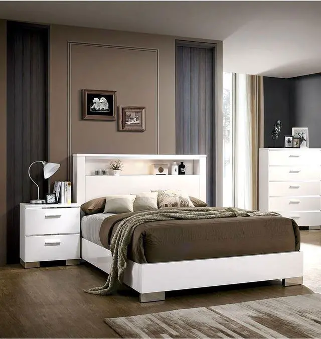 Alt view image 6 of 7 - Contemporary 1pc Nightstand White Color High Gloss Lacquer Coating Chrome Handles and Feet Bedside Table w USB Charger Bedroom Furniture