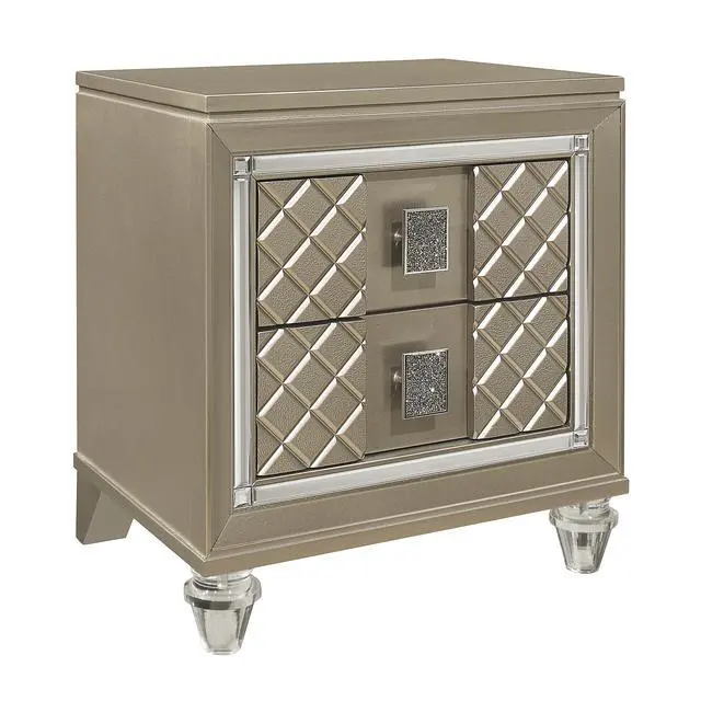 Alt view image 3 of 7 - Glamorous Champagne Finish 1pc Nightstand of 2 Drawers Acrylic Feet Bedside Table Luxury Bedroom Furniture Beveled Mirror Trim