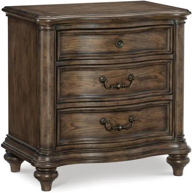 Alt view image 3 of 7 - Traditional Nightstand of 3 Drawers Brown Oak Finish 1pc Bedside Table Wooden Formal Bedroom Furniture Decorative Drawer Pulls
