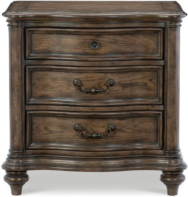 Alt view image 2 of 7 - Traditional Nightstand of 3 Drawers Brown Oak Finish 1pc Bedside Table Wooden Formal Bedroom Furniture Decorative Drawer Pulls
