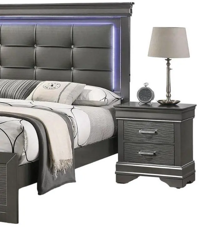 Alt view image 4 of 7 - Modern Grey Transitional Wooden Nightstand Bedside Table 2x Drawers Bedroom Furniture