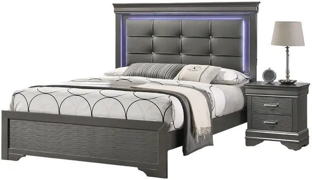 Alt view image 6 of 7 - Modern Grey Transitional Wooden Nightstand Bedside Table 2x Drawers Bedroom Furniture