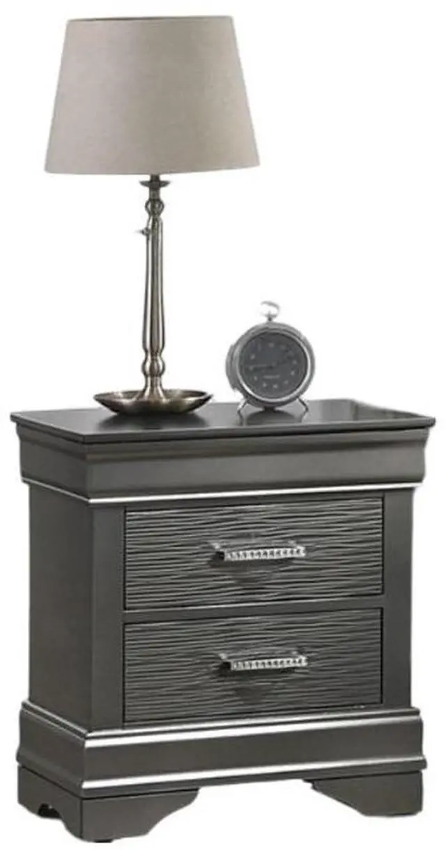 Alt view image 3 of 7 - Modern Grey Transitional Wooden Nightstand Bedside Table 2x Drawers Bedroom Furniture