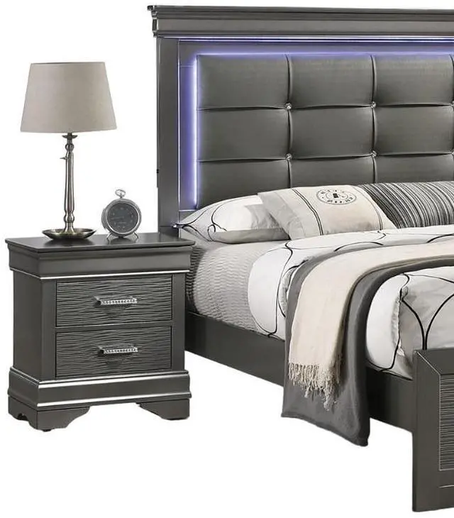 Alt view image 7 of 7 - Modern Grey Transitional Wooden Nightstand Bedside Table 2x Drawers Bedroom Furniture