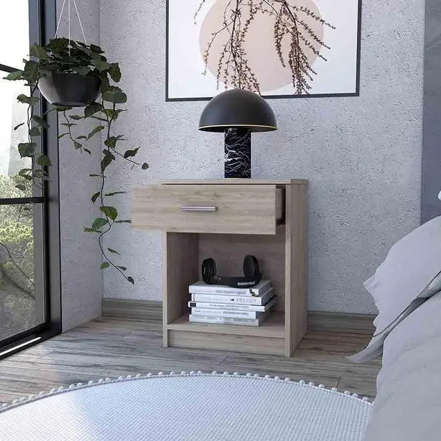 Alt view image 6 of 7 - Nightstand Coco, Single Drawer, Lower Shelf, Light Gray Finish