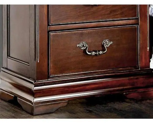 Alt view image 5 of 7 - Traditional Style Cherry 1pc Nightstand Only Solid wood 2-Drawers Hidden Top Drawer Intricate Accents Bedside Table Bedroom