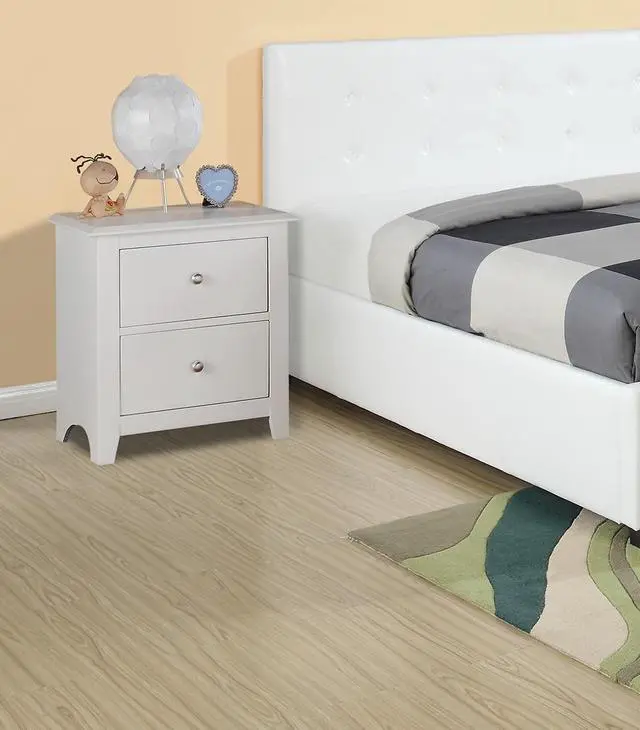 Alt view image 2 of 7 - Bedroom Bed Side Table 1x Nightstand White Color Wooden 2 Drawers Table Nightstands