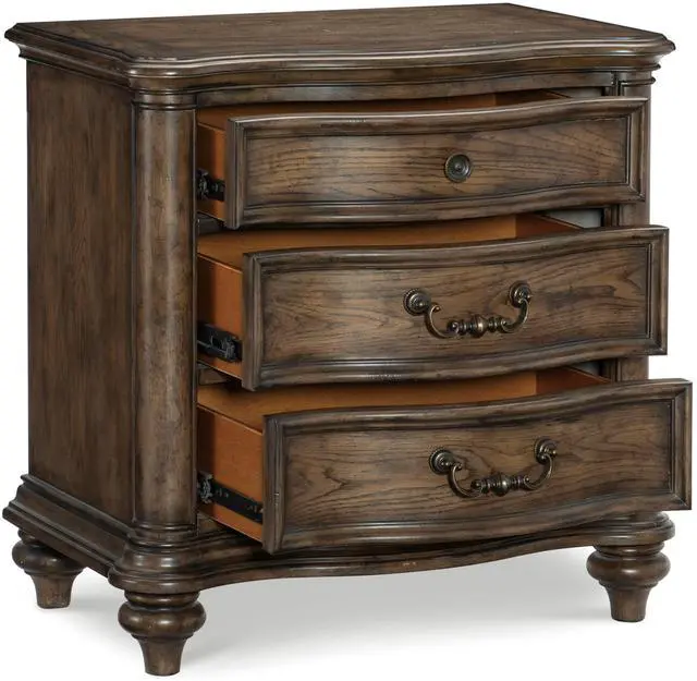 Alt view image 4 of 7 - Traditional Nightstand of 3 Drawers Brown Oak Finish 1pc Bedside Table Wooden Formal Bedroom Furniture Decorative Drawer Pulls
