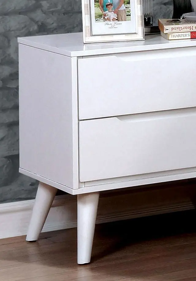 Alt view image 2 of 7 - Mid-Century Modern White Color 1pc Nightstand Bedroom Furniture Solid wood Round Tapered Legs 2-Drawers Bedside Table