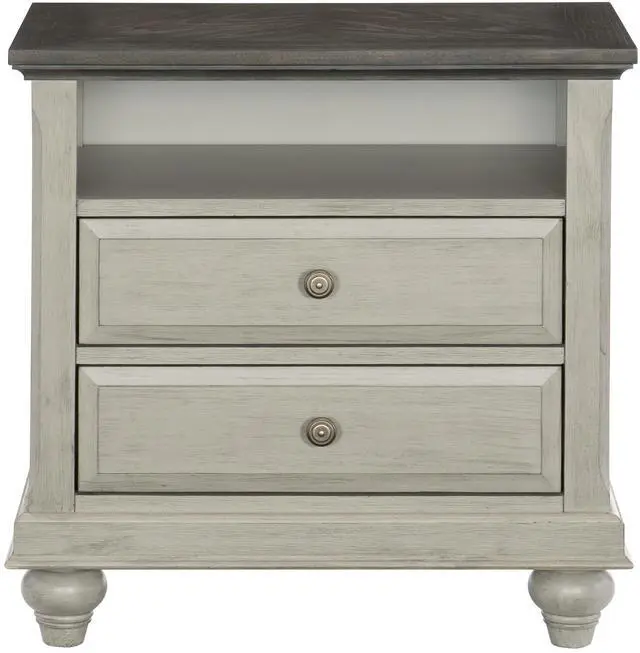 Alt view image 3 of 7 - Classic Light Gray Finish 1pc Nightstand with 2x Drawers and Storage Cubby Dark Brown Top Modern Farmhouse Design Bedroom Furniture Side Table