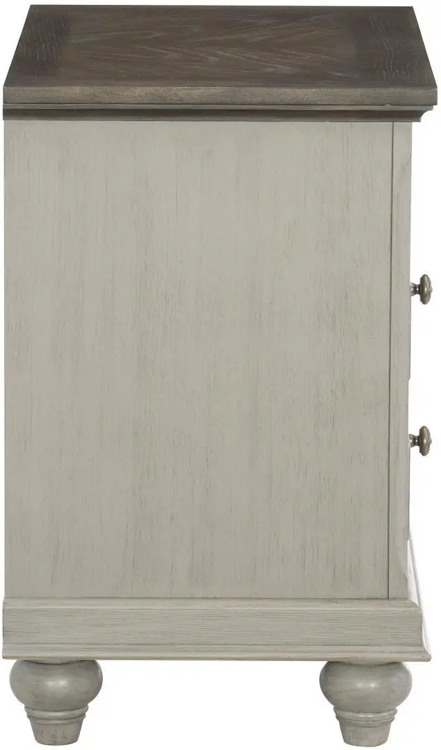 Alt view image 6 of 7 - Classic Light Gray Finish 1pc Nightstand with 2x Drawers and Storage Cubby Dark Brown Top Modern Farmhouse Design Bedroom Furniture Side Table