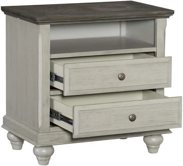 Alt view image 2 of 7 - Classic Light Gray Finish 1pc Nightstand with 2x Drawers and Storage Cubby Dark Brown Top Modern Farmhouse Design Bedroom Furniture Side Table