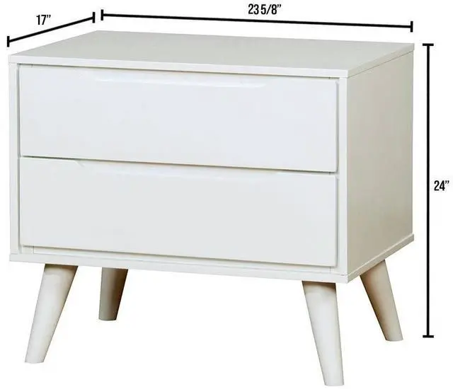 Alt view image 6 of 7 - Mid-Century Modern White Color 1pc Nightstand Bedroom Furniture Solid wood Round Tapered Legs 2-Drawers Bedside Table