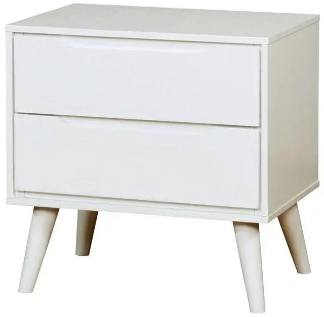 Alt view image 7 of 7 - Mid-Century Modern White Color 1pc Nightstand Bedroom Furniture Solid wood Round Tapered Legs 2-Drawers Bedside Table