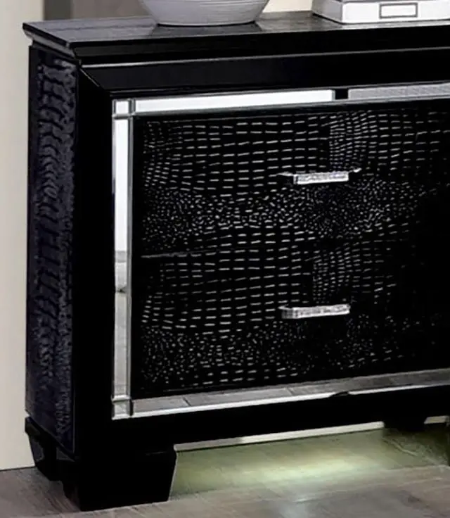 Alt view image 4 of 7 - Contemporary 1pc Nightstand Black Bedside Table LED Light English Dovetail Drawer Bedroom Furniture