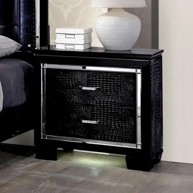 Alt view image 2 of 7 - Contemporary 1pc Nightstand Black Bedside Table LED Light English Dovetail Drawer Bedroom Furniture
