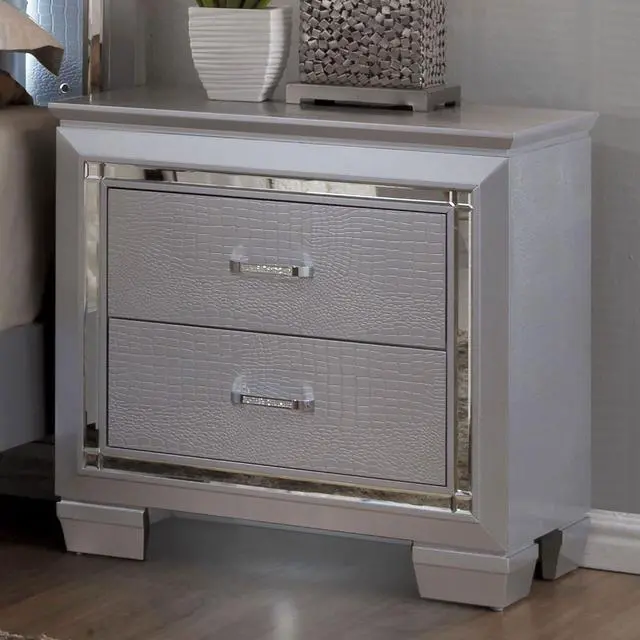 Alt view image 2 of 7 - Contemporary 1pc Nightstand Silver Bedside Table LED Light English Dovetail Drawer Bedroom Furniture