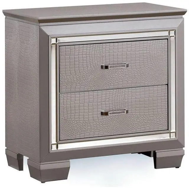 Alt view image 5 of 7 - Contemporary 1pc Nightstand Silver Bedside Table LED Light English Dovetail Drawer Bedroom Furniture
