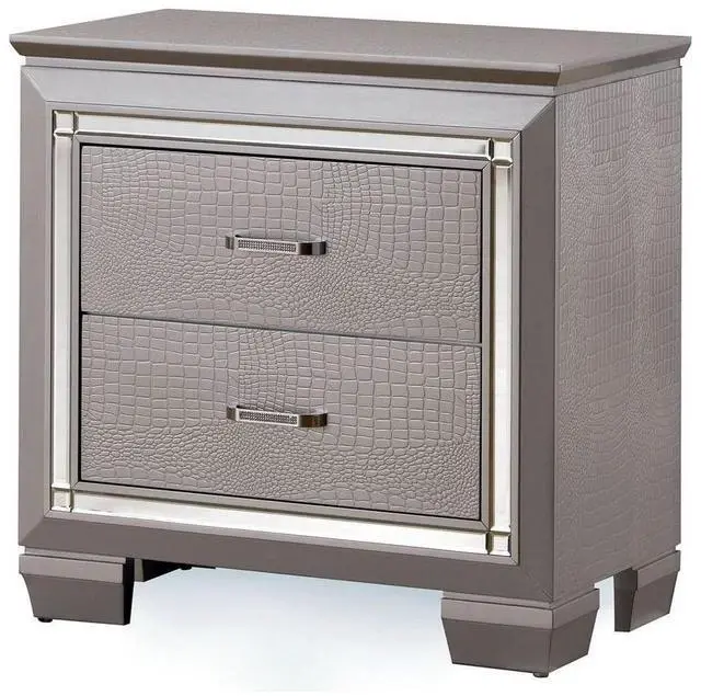 Alt view image 4 of 7 - Contemporary 1pc Nightstand Silver Bedside Table LED Light English Dovetail Drawer Bedroom Furniture
