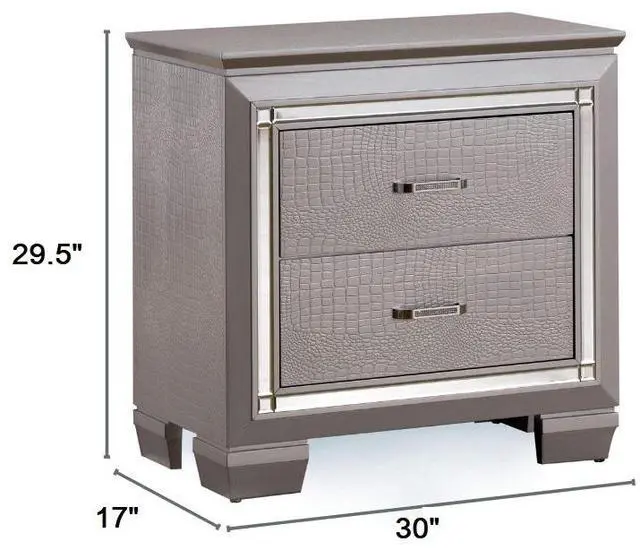 Alt view image 6 of 7 - Contemporary 1pc Nightstand Silver Bedside Table LED Light English Dovetail Drawer Bedroom Furniture