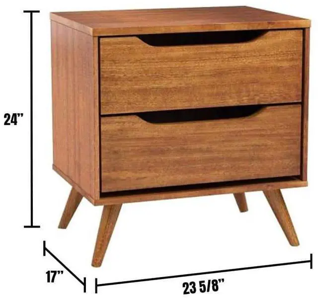 Alt view image 7 of 7 - Mid-Century Modern Oak Color 1pc Nightstand Bedroom Furniture Solid wood Round Tapered Legs 2-Drawers Bedside Table