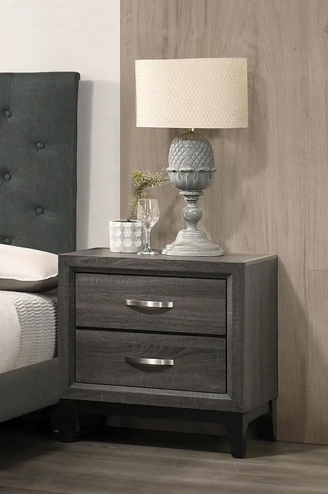 Main image of Bedroom Furniture Rustic Grey Oak Simple 1pc Nightstand 2-Drawers Bed Side Table Solidwood