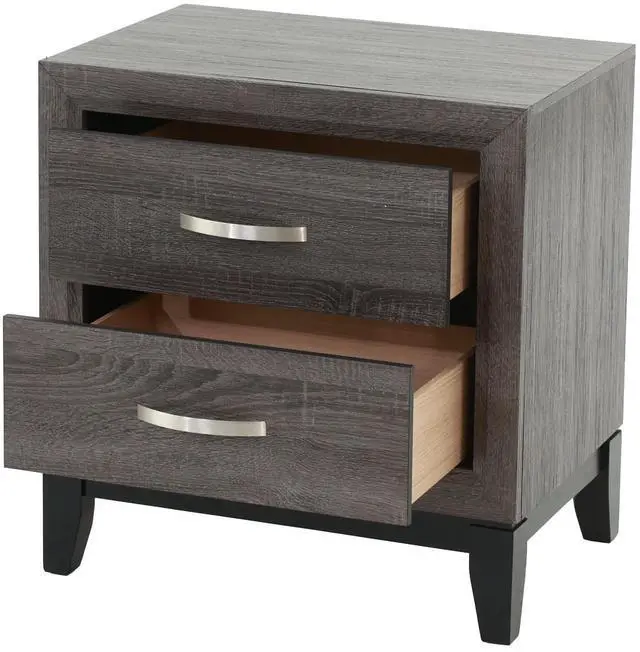 Alt view image 2 of 7 - Bedroom Furniture Rustic Grey Oak Simple 1pc Nightstand 2-Drawers Bed Side Table Solidwood