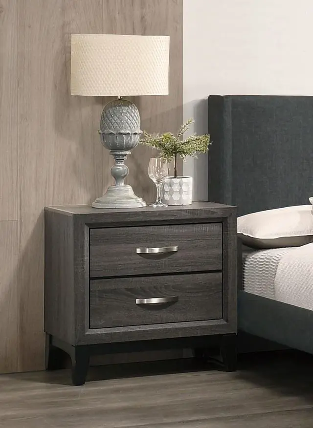 Alt view image 4 of 7 - Bedroom Furniture Rustic Grey Oak Simple 1pc Nightstand 2-Drawers Bed Side Table Solidwood