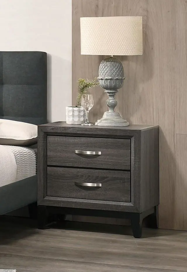 Alt view image 6 of 7 - Bedroom Furniture Rustic Grey Oak Simple 1pc Nightstand 2-Drawers Bed Side Table Solidwood