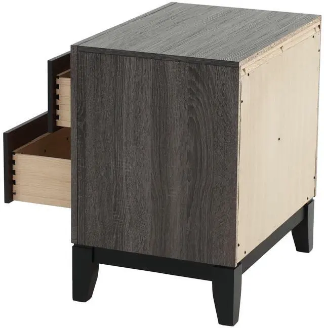 Alt view image 7 of 7 - Bedroom Furniture Rustic Grey Oak Simple 1pc Nightstand 2-Drawers Bed Side Table Solidwood